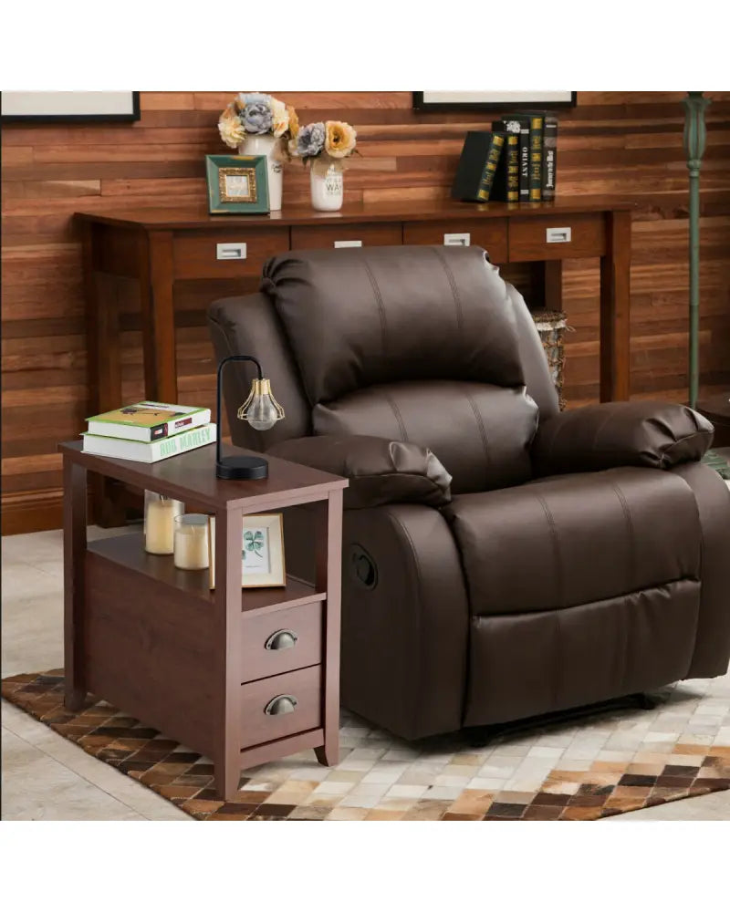 1 Piece End Table Wooden with 2 Drawers and Shelf Bedside Table-Brown - Brown - Nightstands