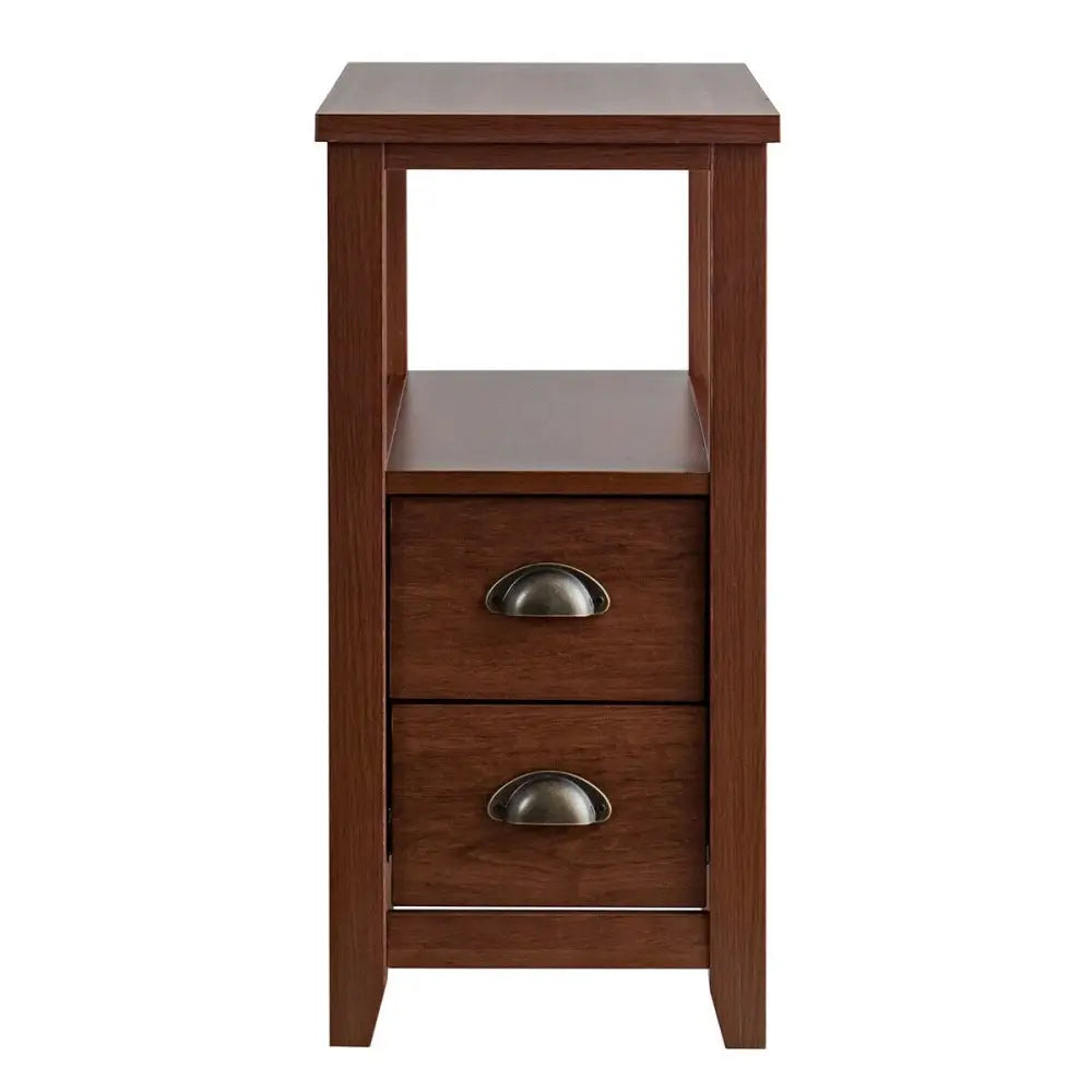 1 Piece End Table Wooden with 2 Drawers and Shelf Bedside Table-Brown - Brown - Nightstands