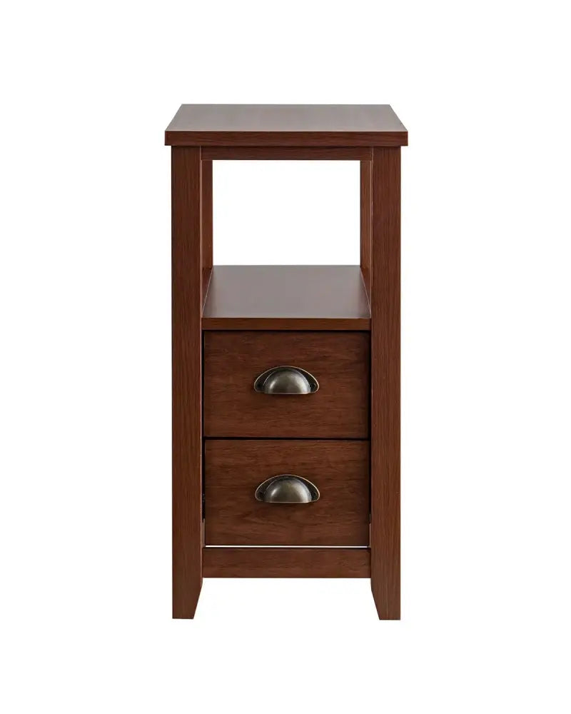 1 Piece End Table Wooden with 2 Drawers and Shelf Bedside Table-Brown - Brown - Nightstands