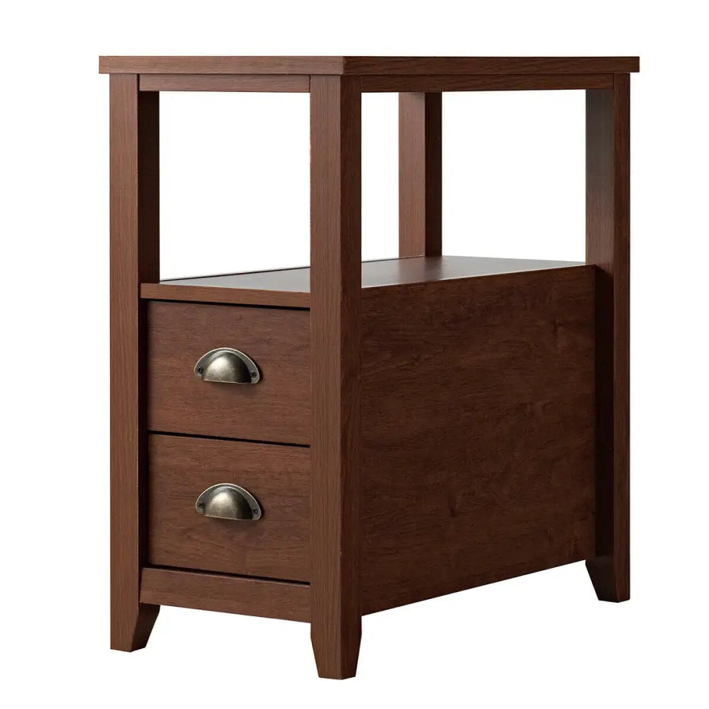 1 Piece End Table Wooden with 2 Drawers and Shelf Bedside Table-Brown - Brown - Nightstands
