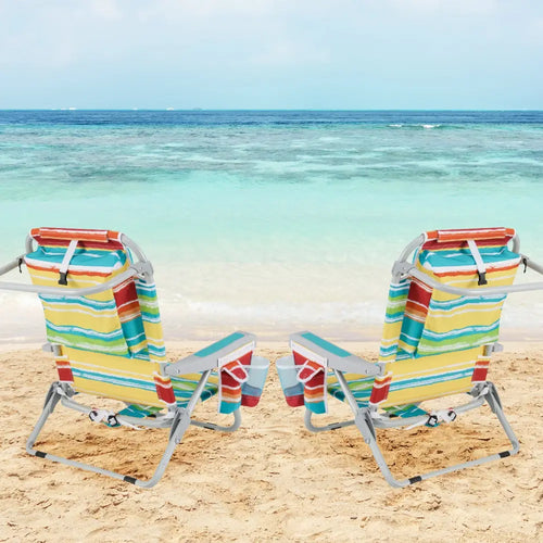 1 Piece Foldable Backpack Beach Chair with Cup Holder and Storage Pockets for Outdoor-Multicolor - Multicolor - Beach &