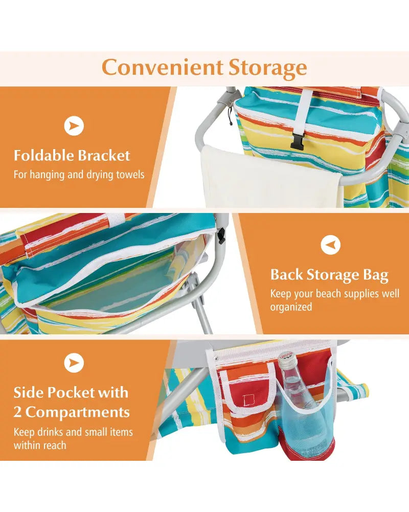 1 Piece Foldable Backpack Beach Chair with Cup Holder and Storage Pockets for Outdoor-Multicolor - Multicolor - Beach &