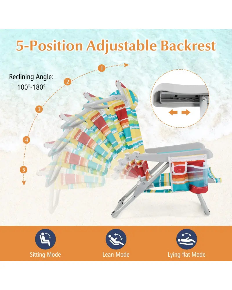 1 Piece Foldable Backpack Beach Chair with Cup Holder and Storage Pockets for Outdoor-Multicolor - Multicolor - Beach &