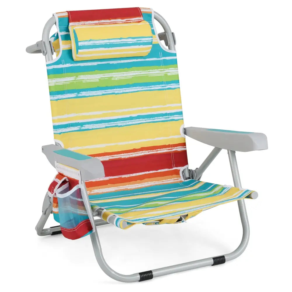 1 Piece Foldable Backpack Beach Chair with Cup Holder and Storage Pockets for Outdoor-Multicolor - Multicolor - Beach &
