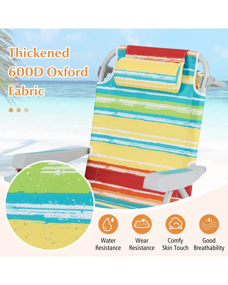 1 Piece Foldable Backpack Beach Chair with Cup Holder and Storage Pockets for Outdoor-Multicolor - Multicolor - Beach &