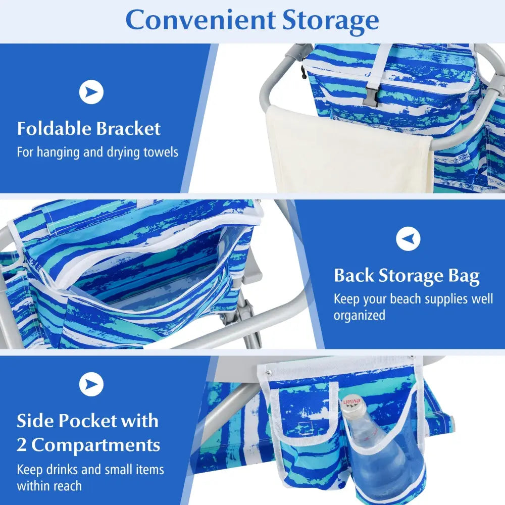 1 Piece Foldable Backpack Beach Chair with Cup Holder and Storage Pockets for Outdoor-Navy - Navy - Beach & Lawn Chairs
