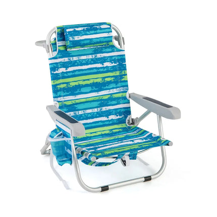 1 Piece Foldable Backpack Beach Chair with Cup Holder and Storage Pockets for Outdoor-Blue and Green - Blue & Green