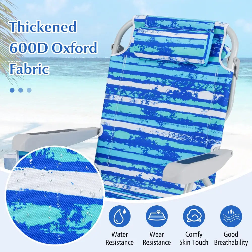 1 Piece Foldable Backpack Beach Chair with Cup Holder and Storage Pockets for Outdoor-Navy - Navy - Beach & Lawn Chairs