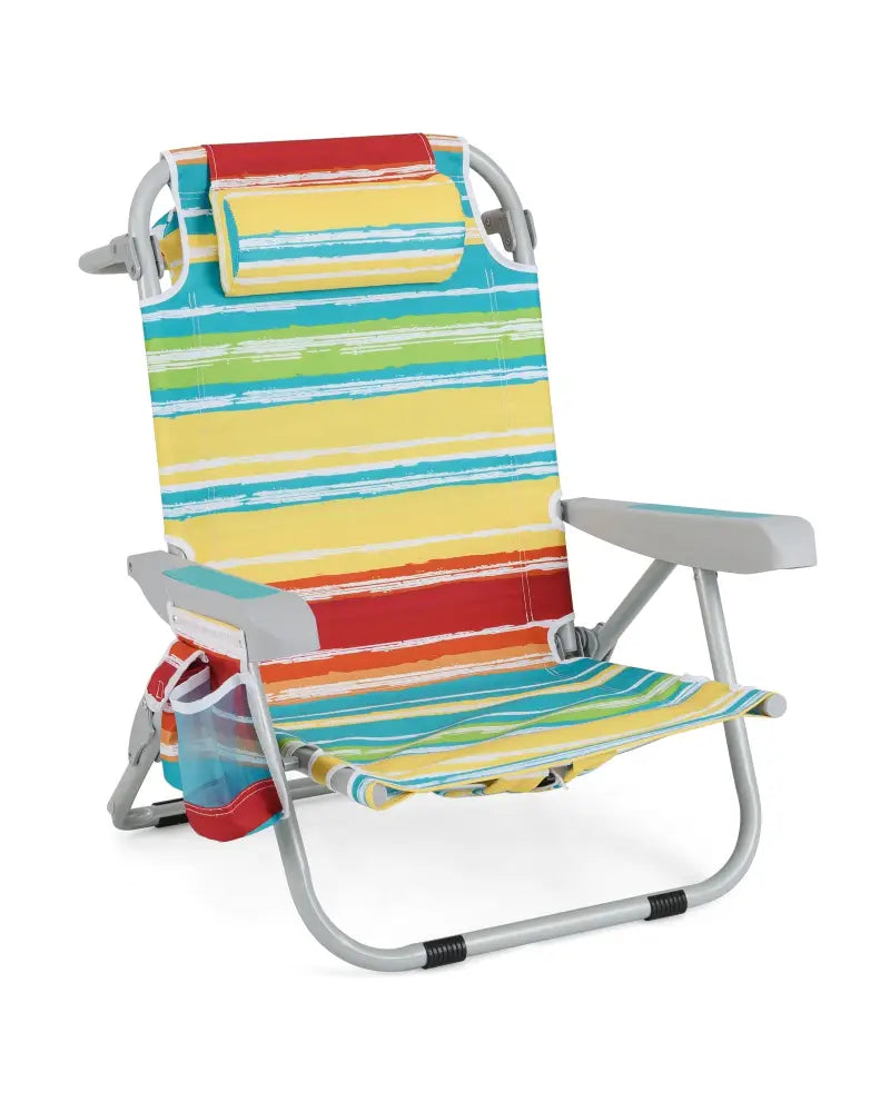 1 Piece Foldable Backpack Beach Chair with Cup Holder and Storage Pockets for Outdoor-Multicolor - Multicolor - Beach &