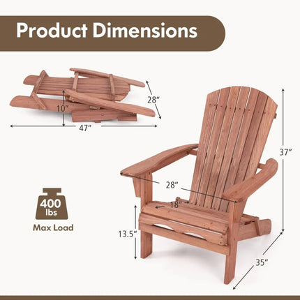 1 Piece Folding Adirondack Chair with High Backrest and Wide Armrests-Brown - Brown - Adirondack Chairs