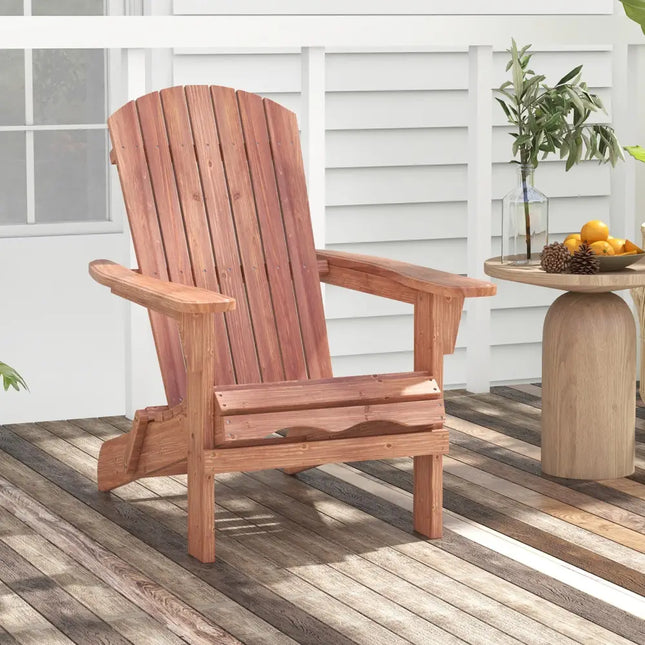 1 Piece Folding Adirondack Chair with High Backrest and Wide Armrests-Brown - Brown - Adirondack Chairs