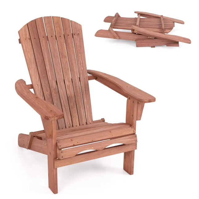 1 Piece Folding Adirondack Chair with High Backrest and Wide Armrests-Brown - Brown - Adirondack Chairs