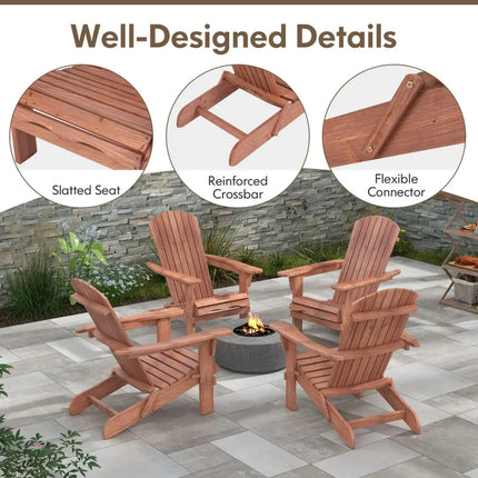 1 Piece Folding Adirondack Chair with High Backrest and Wide Armrests-Brown - Brown - Adirondack Chairs