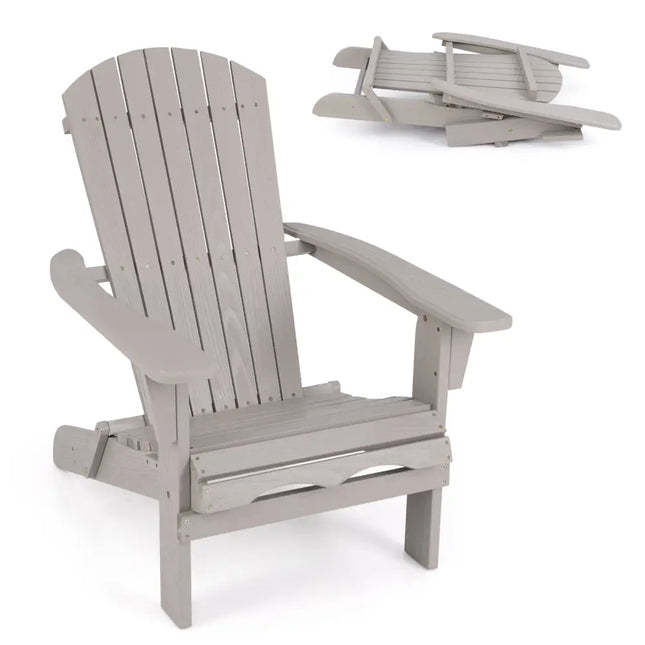 1 Piece Folding Adirondack Chair with High Backrest and Wide Armrests-Gray - Gray - Adirondack Chairs