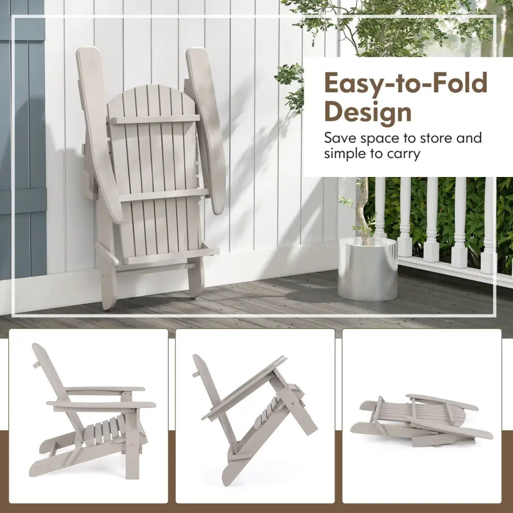 1 Piece Folding Adirondack Chair with High Backrest and Wide Armrests-Gray - Gray - Adirondack Chairs