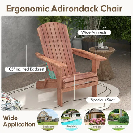 1 Piece Folding Adirondack Chair with High Backrest and Wide Armrests-Brown - Brown - Adirondack Chairs