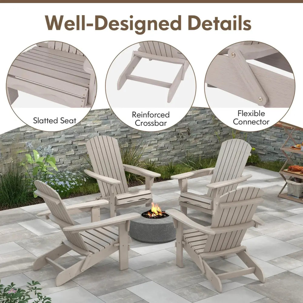 1 Piece Folding Adirondack Chair with High Backrest and Wide Armrests-Gray - Gray - Adirondack Chairs