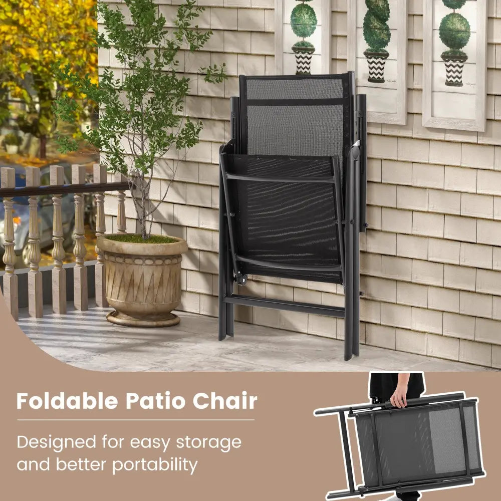 1 Piece Patio Folding Dining Chairs with 7-Level Adjustable High Backrest-Black - Black - Beach & Lawn Chairs