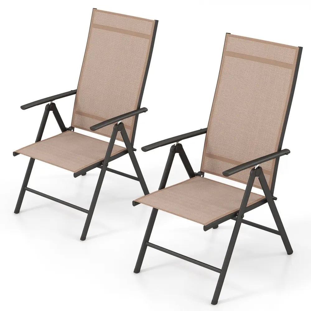 1 Piece Patio Folding Dining Chairs with 7-Level Adjustable High Backrest-Coffee - Coffee - Beach & Lawn Chairs