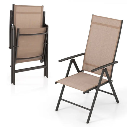 1 Piece Patio Folding Dining Chairs with 7-Level Adjustable High Backrest-Coffee - Coffee - Beach & Lawn Chairs
