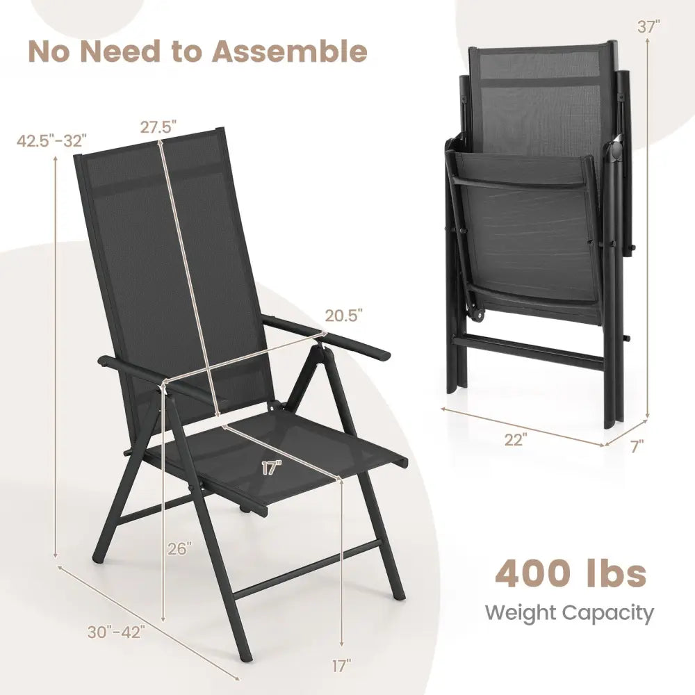 1 Piece Patio Folding Dining Chairs with 7-Level Adjustable High Backrest-Black - Black - Beach & Lawn Chairs