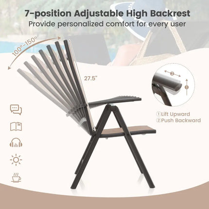 1 Piece Patio Folding Dining Chairs with 7-Level Adjustable High Backrest-Coffee - Coffee - Beach & Lawn Chairs