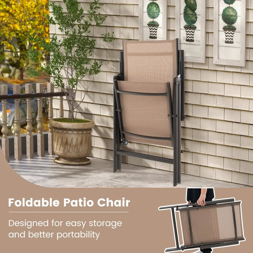 1 Piece Patio Folding Dining Chairs with 7-Level Adjustable High Backrest-Coffee - Coffee - Beach & Lawn Chairs