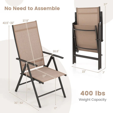 1 Piece Patio Folding Dining Chairs with 7-Level Adjustable High Backrest-Coffee - Coffee - Beach & Lawn Chairs
