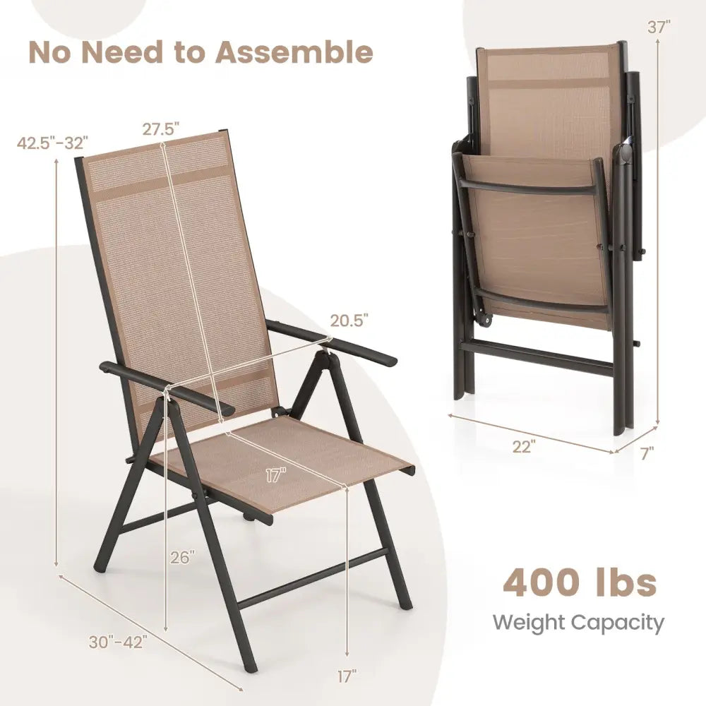 1 Piece Patio Folding Dining Chairs with 7-Level Adjustable High Backrest-Coffee - Coffee - Beach & Lawn Chairs