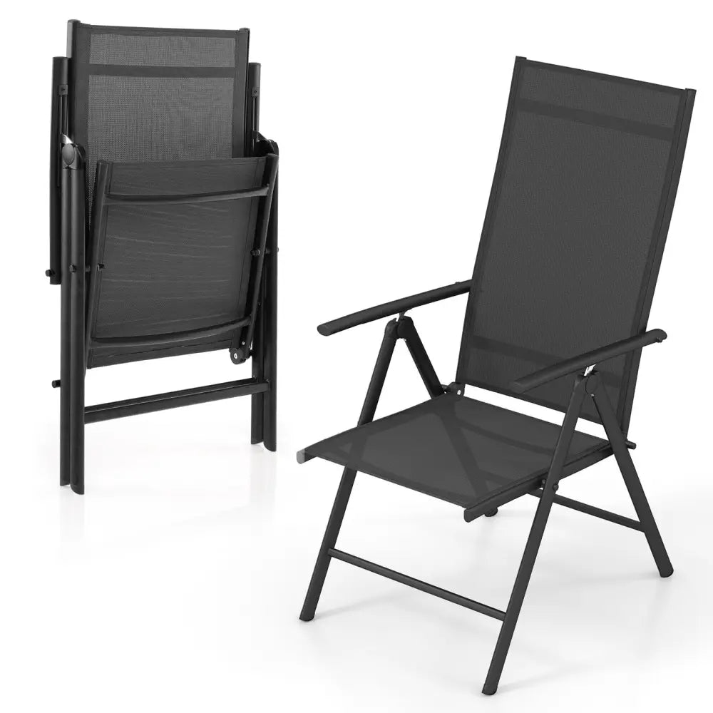 1 Piece Patio Folding Dining Chairs with 7-Level Adjustable High Backrest-Black - Black - Beach & Lawn Chairs