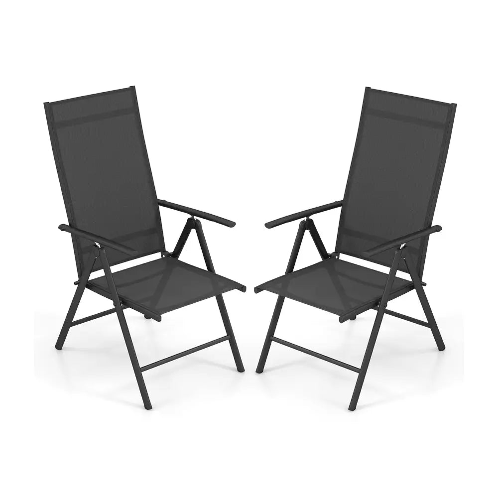 1 Piece Patio Folding Dining Chairs with 7-Level Adjustable High Backrest-Black - Black - Beach & Lawn Chairs