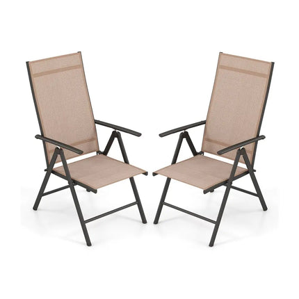 1 Piece Patio Folding Dining Chairs with 7-Level Adjustable High Backrest-Coffee - Coffee - Beach & Lawn Chairs