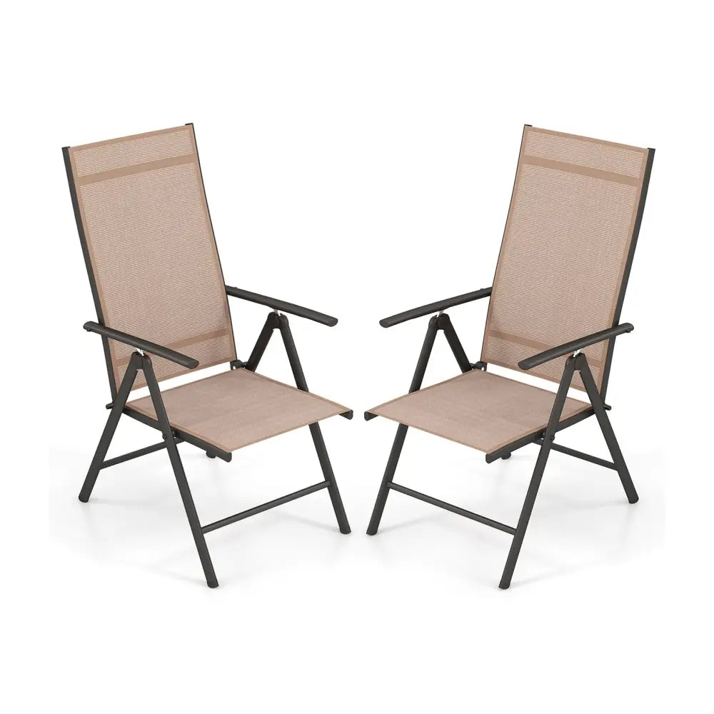 1 Piece Patio Folding Dining Chairs with 7-Level Adjustable High Backrest-Coffee - Coffee - Beach & Lawn Chairs