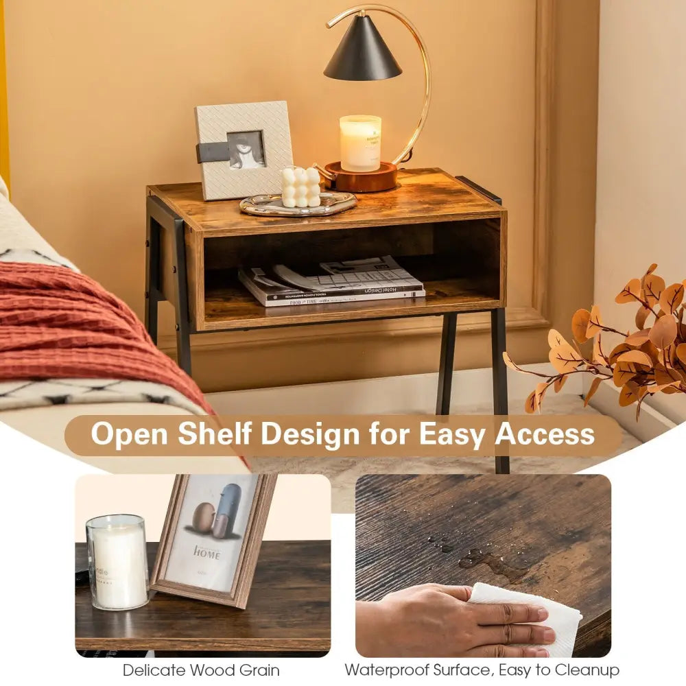 Costway stackable night stand shelf with metal frame, compact accent table for bedroom storage and decor.