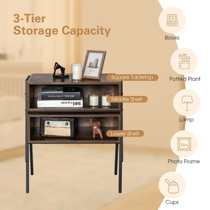 Stackable nightstand shelf with metal frame, single accent table by Costway, featuring a compact, modern design for bedroom storage.