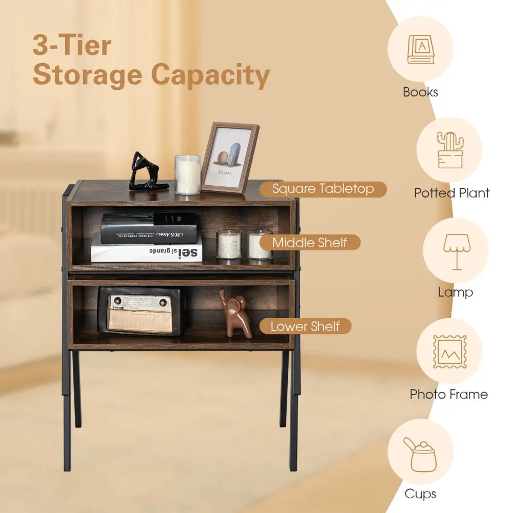 Stackable nightstand shelf with metal frame, single accent table by Costway, featuring a compact, modern design for bedroom storage.