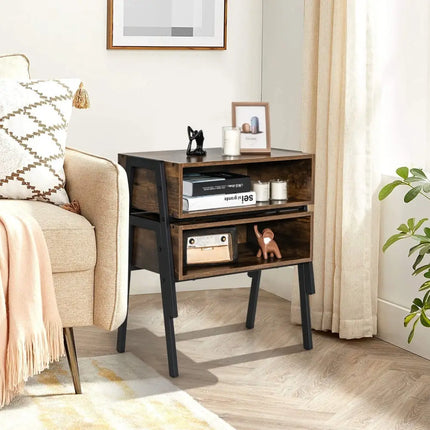 Costway stackable nightstand shelf with metal frame, compact accent table for bedroom storage and decor.