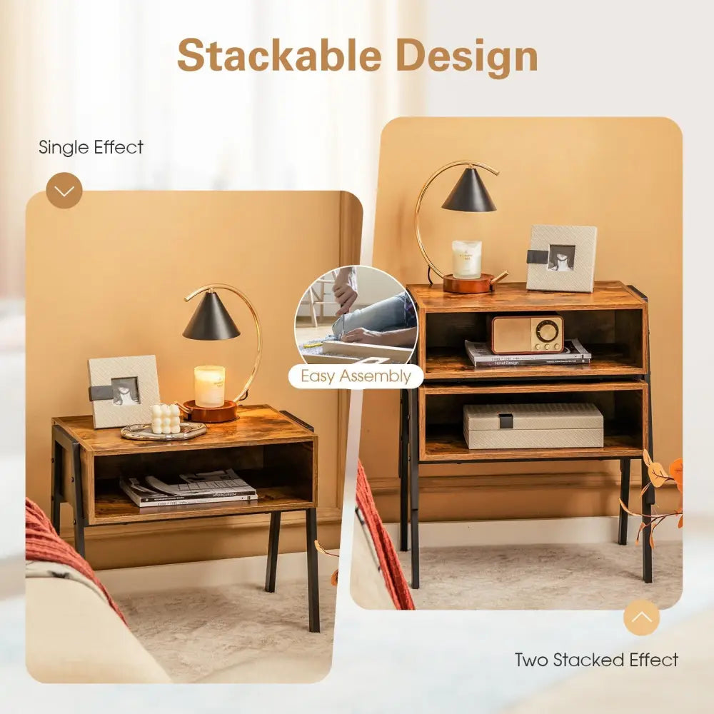 Stackable nightstand shelf with metal frame, modern accent table by Costway, featuring a sleek design and compact storage space.