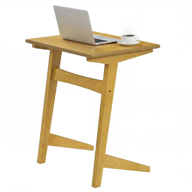 Costway wood veneer C-shaped end table featuring a single wooden top and compact design for sofa or side placement.