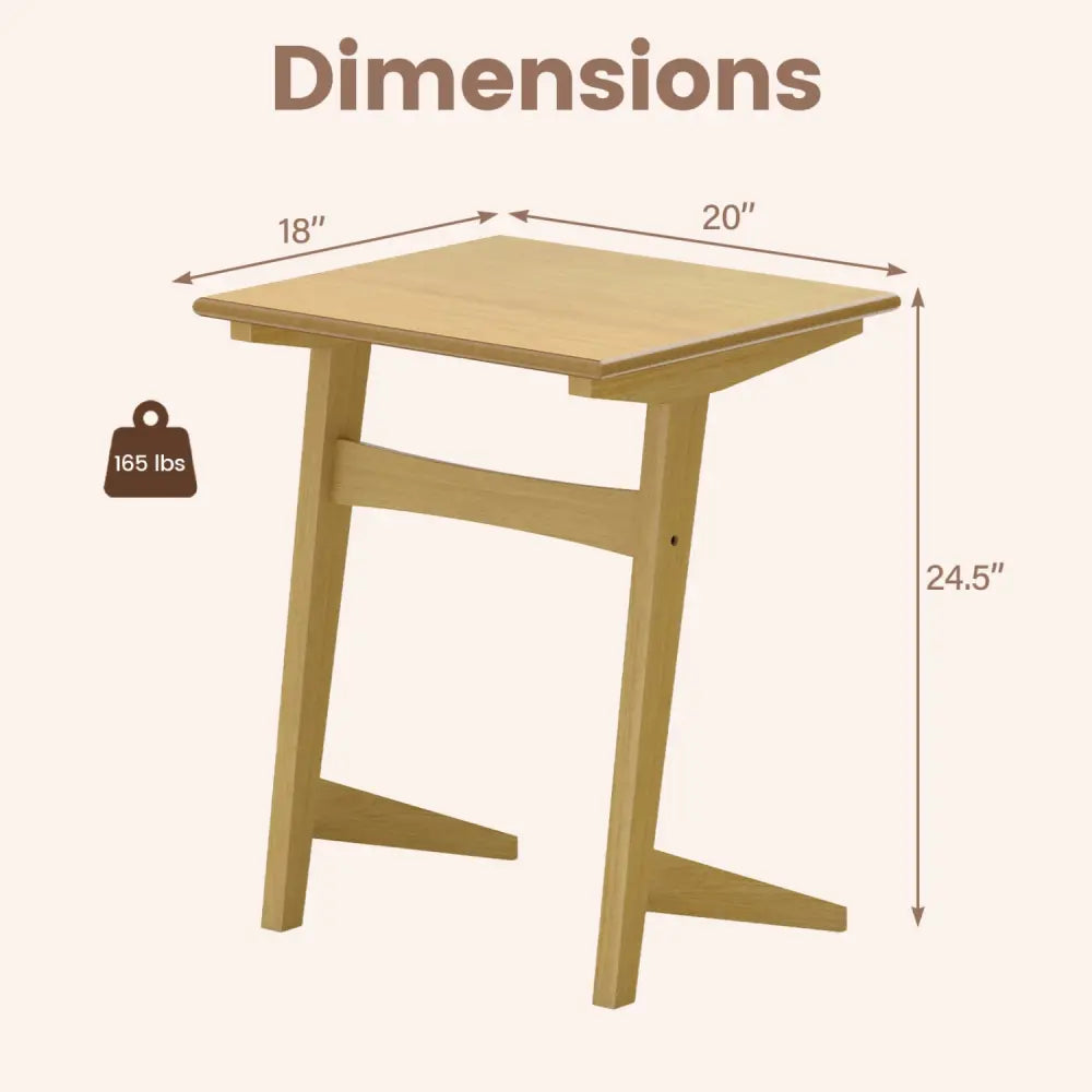 1 Piece Wood Sofa Side Table C-shaped End Table with Wood Veneered Top - Natural - End & Side Tables