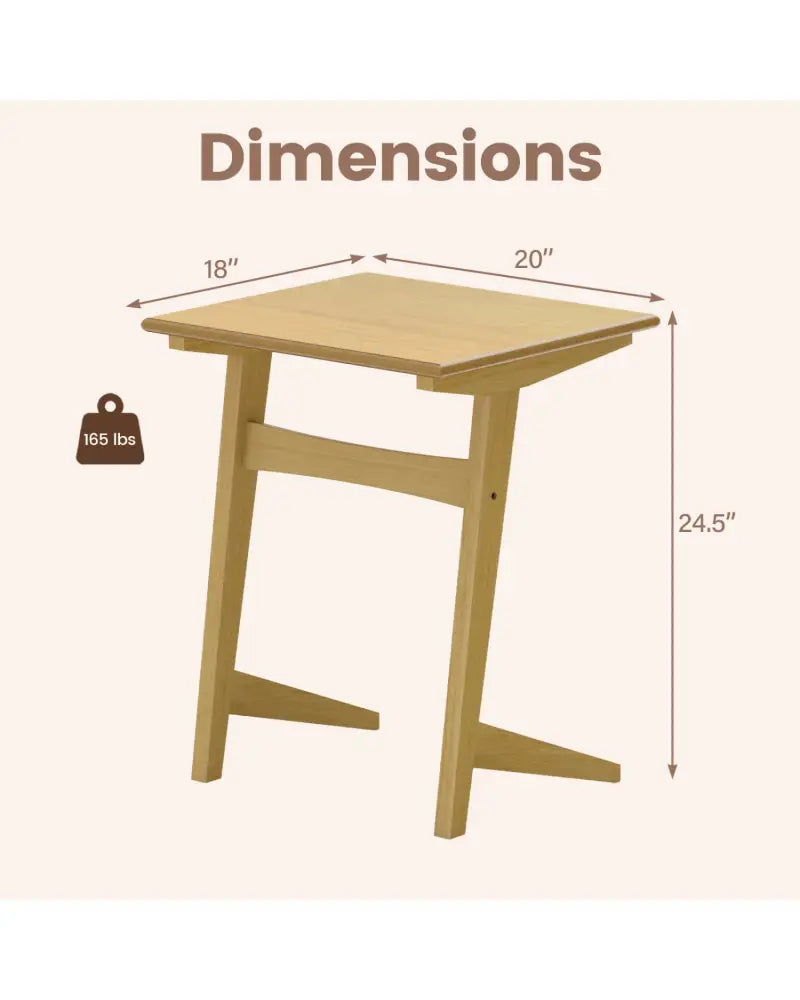 1 Piece Wood Sofa Side Table C-shaped End Table with Wood Veneered Top - Natural - End & Side Tables