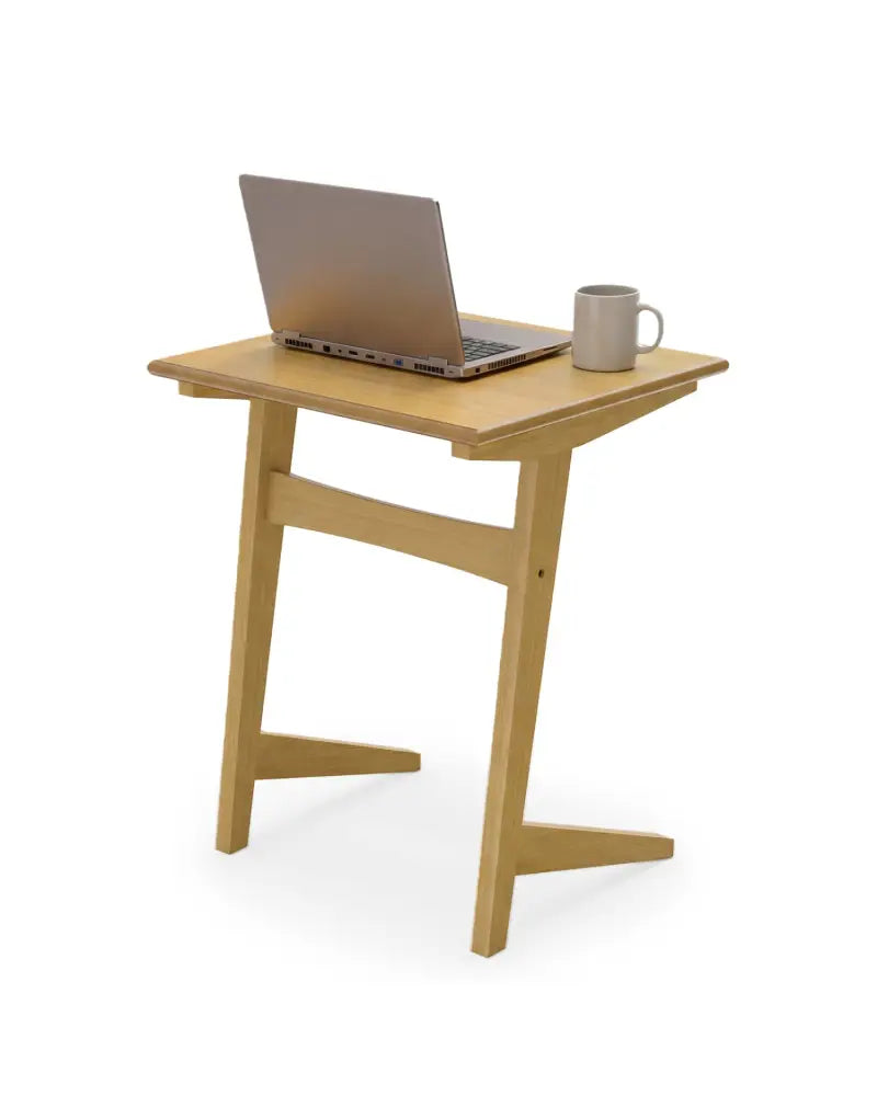 1 Piece Wood Sofa Side Table C-shaped End Table with Wood Veneered Top - Natural - End & Side Tables