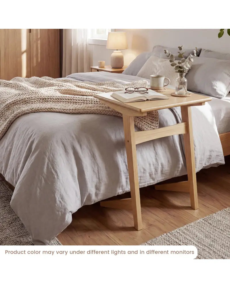 1 Piece Wood Sofa Side Table C-shaped End Table with Wood Veneered Top - Natural - End & Side Tables