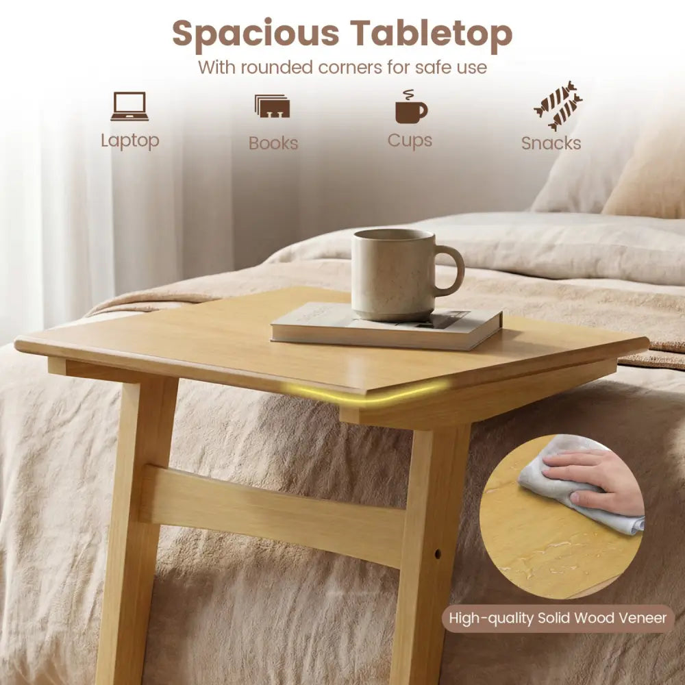 1 Piece Wood Sofa Side Table C-shaped End Table with Wood Veneered Top - Natural - End & Side Tables