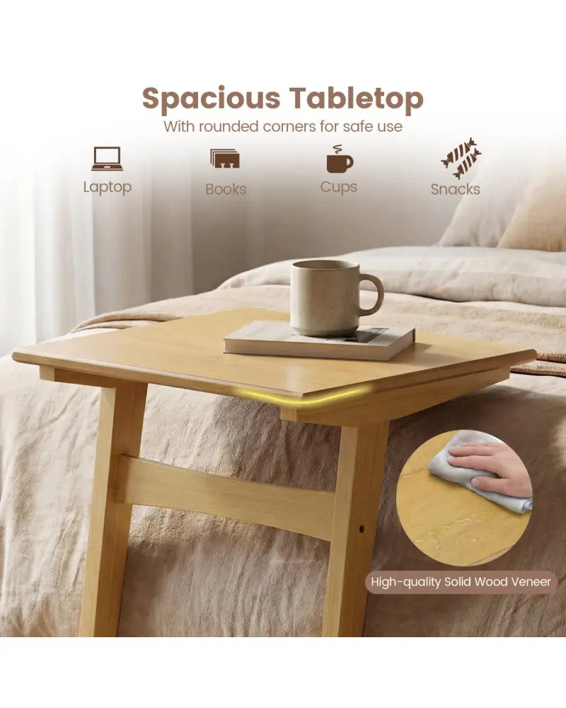1 Piece Wood Sofa Side Table C-shaped End Table with Wood Veneered Top - Natural - End & Side Tables