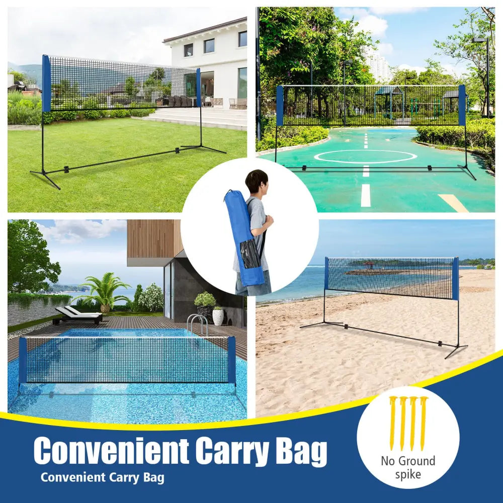 10/14 Feet Adjustable Badminton Net Stand with Portable Carry Bag-10 Feet - Black - Sport Equipments