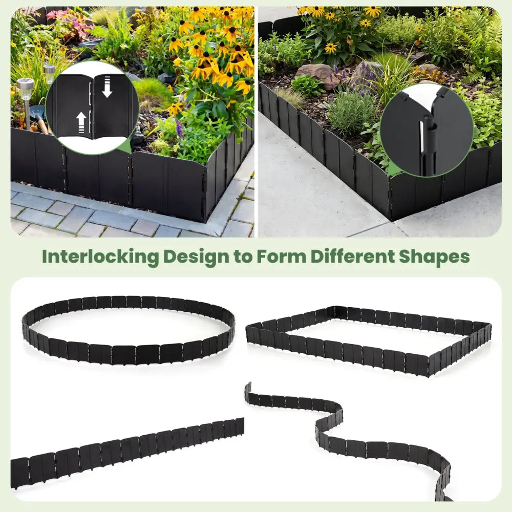 10.5 FT 70 PCS Garden Edging Borders No Dig Interlocking Design for Flower Beds-Black - Black - Raised Garden Beds