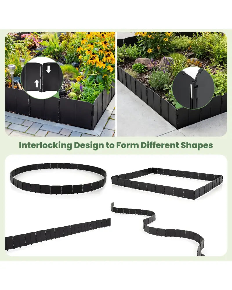 10.5 FT 70 PCS Garden Edging Borders No Dig Interlocking Design for Flower Beds-Black - Black - Raised Garden Beds
