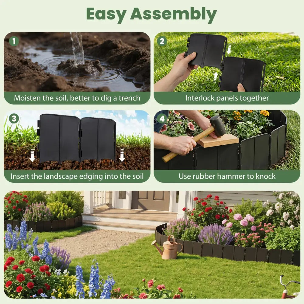 10.5 FT 70 PCS Garden Edging Borders No Dig Interlocking Design for Flower Beds-Black - Black - Raised Garden Beds