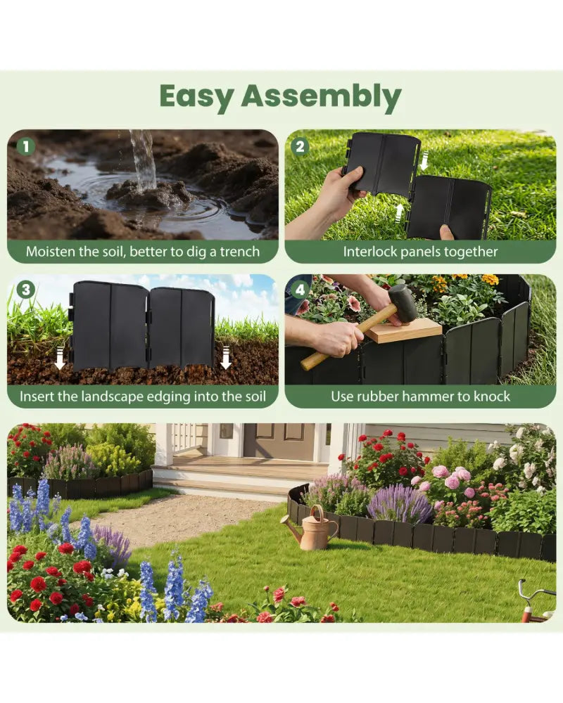 10.5 FT 70 PCS Garden Edging Borders No Dig Interlocking Design for Flower Beds-Black - Black - Raised Garden Beds